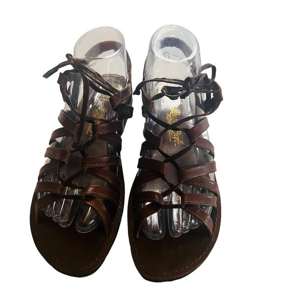 Leathercraft Leather Strappy Lace Up Flat Sandals Size 7 Brown - Picture 4 of 9